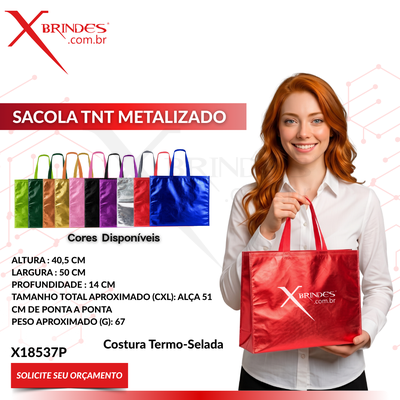 Sacola confeccionada em TNT com revestimento externo metalizado X15453N