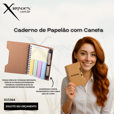 Conheça o Brinde Caderno de capa dura em papelão com Caneta esferográfica X15364