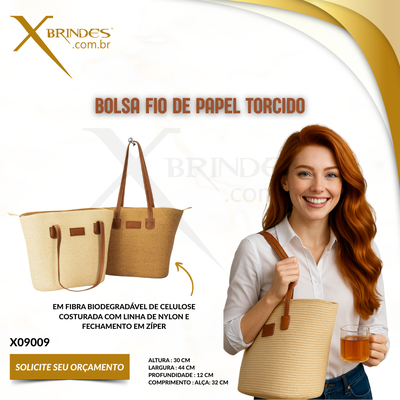 Conheça o Brinde Bolsa Fio de Papel Torcido costurada com linha de nylon X09009