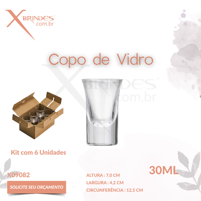 Copo de Vidro com 30 ML Kit vem com 6 Peças X09082