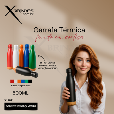 Conheça o Brinde Garrafa Térmica em Inox com Fundo de Cortiça X19011