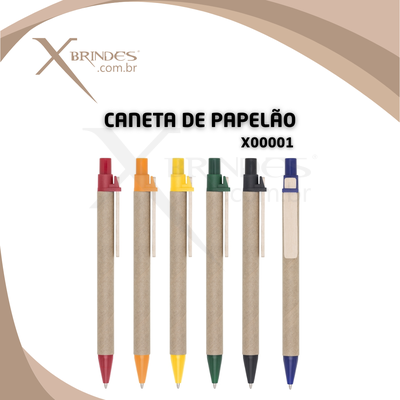 Conheça o Brinde Caneta de Papelão Reciclado com detalhes Coloridos X00001