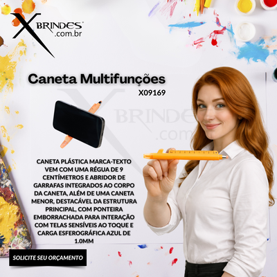 Caneta plástica marca-texto Multifunções com ponteira Touch X09169
