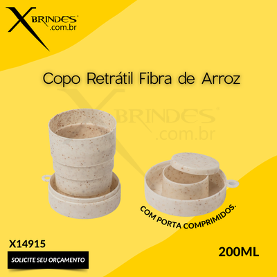 Copo retrátil em fibra de arroz de 200ml com porta comprimidos X14915