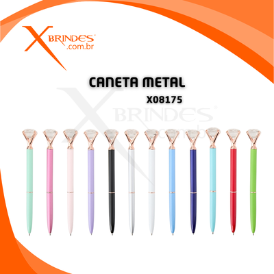 Conheça o Brinde Caneta Diamante Corpo Em Metal Com Acionamento Por Rotação X08175