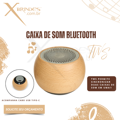 Caixa de Som Bluetooth em madeira e inox TWS X08004 
