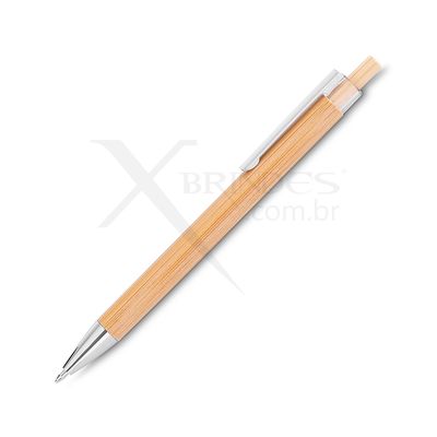 Conheça o Brinde Caneta feita em bambu com acionamento por clique X15369
