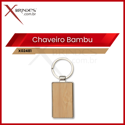 Chaveiro retangular com detalhe frontal em bambu X02481