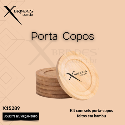 Porta-copos feitos em bambu Kit com Seis Unidades X15289