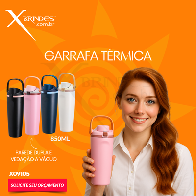 Conheça o Brinde Garrafa térmica em inox com capacidade para até 850ml X09105