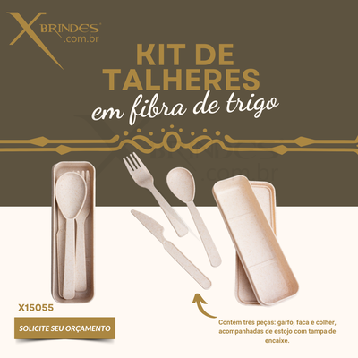 Conheça o Brinde Kit de talheres em fibra de trigo. Contém três peças X15055