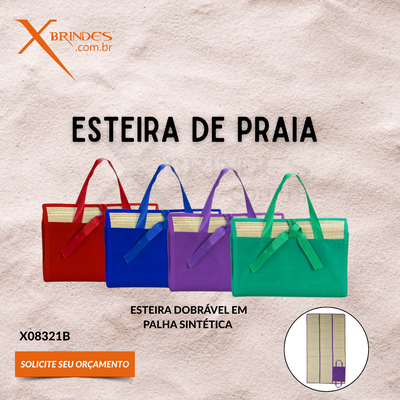 Esteira dobrável em palha sintética com bordas costuradas em nylon X08321B