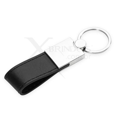 Chaveiro em metal brilhante com alça de couro sintético X15347