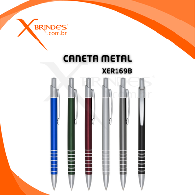 Conheça o Brinde Caneta Corpo de Metal com Carga Azul e Acionamento por Clique XER169B