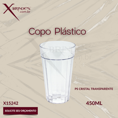 Copo Feito em Plástico PS cristal Transparente de 450ml X15242