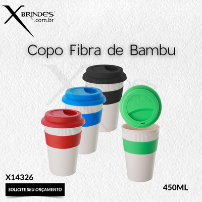 Copo Fibra De Bambu de 450Ml com Tampa De Silicone X14326