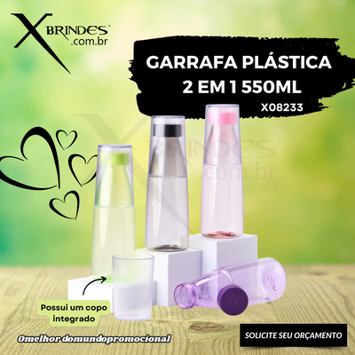 Conheça o Brinde GARRAFA PLÁSTICA 2 EM 1 POSSUI COPO INTEGRADO 550ML X08233