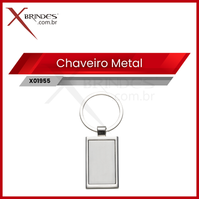 Chaveiro de metal retangular com chapa central X01955