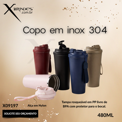 Copo em inox 304 480Ml com revestimento externo em (PP) X09197