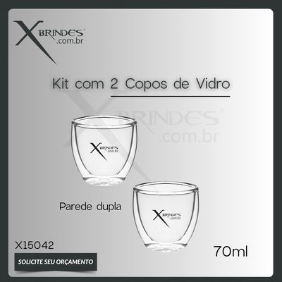 kit com 2 copos 70ML de vidro borossilicato e parede dupla X15042