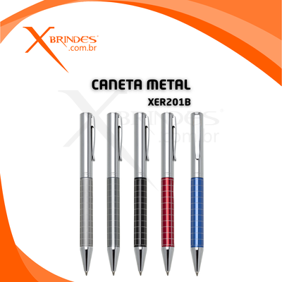 Conheça o Brinde Caneta com corpo de Metal esferográfica azul e acionamento por rotação XER201B