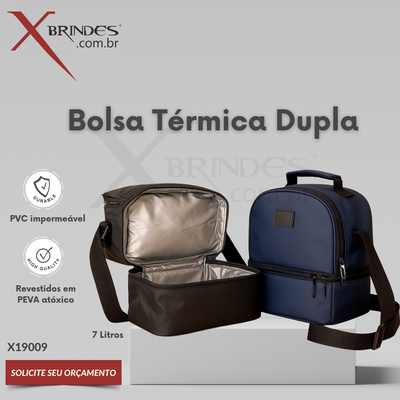 Conheça o Brinde Bolsa térmica Dupla de 7 Litros confeccionada em poliéster X19009