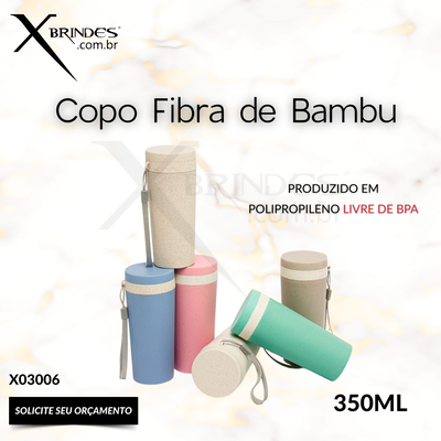 Copo isotérmico fibra de bambu 350ml com parede dupla e alça X03006