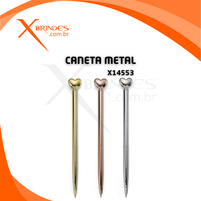 Caneta corpo de Metal com detalhe em formato de coração na ponta superior X14553