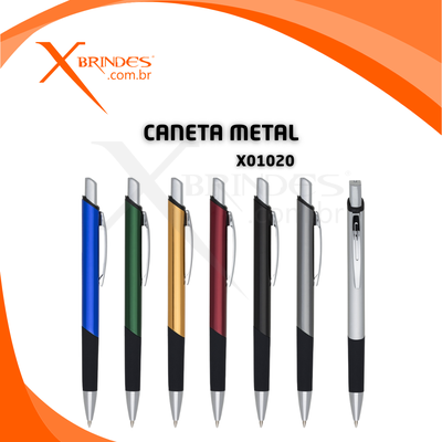Caneta Metal Quadrada Com Detalhe Emborrachado X01020