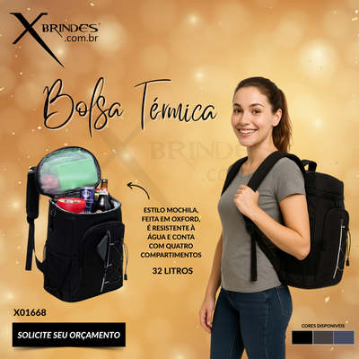 Conheça o Brinde Bolsa Tipo Mochila Térmica com Capacidade de 32 Litros X01668