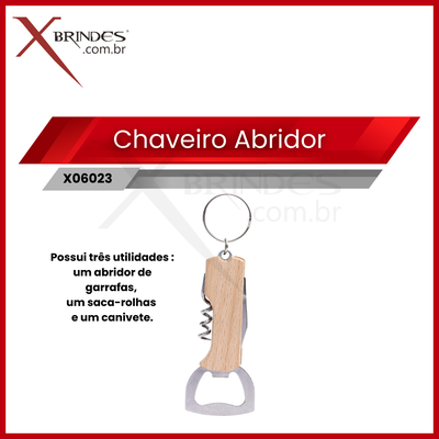 Chaveiro multifunções com estrutura em madeira e aço inox X06023
