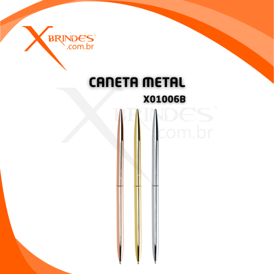 Caneta De Metal Super Fina Acabamento Brilhante E Acionamento Por Rotação X01006B