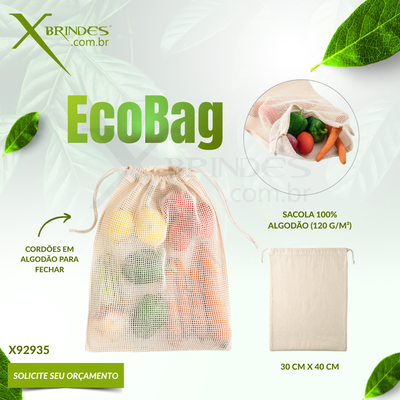Conheça o Brinde Sacola Ecológica em 100% Algodão de 120 g/m² X92935  