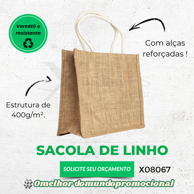 SACOLA DE LINHO COM ALÇA REFORÇADA TAMANHO 33X26 X08067