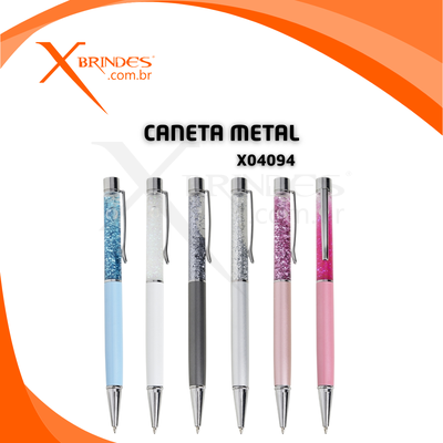 Conheça o Brinde Caneta Em Metal Com Detalhe Em Glitter X04094