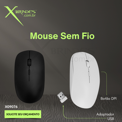 Conheça o Brinde Mouse óptico sem fio em plástico com botão DPI para controle de sensibilidade X09076