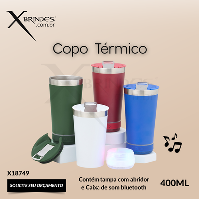 Copo Térmico 400ML de Inox com Caixa de Som e Capacidade 400ml X18749