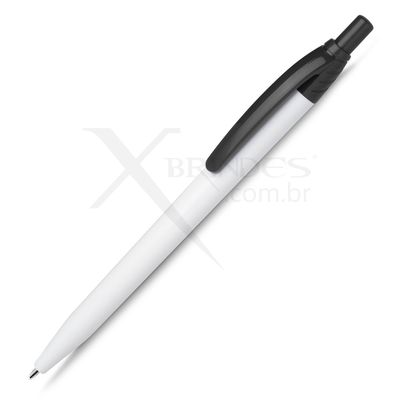Conheça o Brinde Caneta Plástica Corpo Branco Leve Acionamento Por Clique X14955