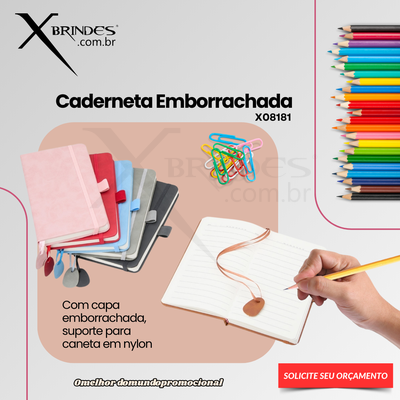 Conheça o Brinde CADERNETA EMBORRACHADA 17X9CM 96 FOLHAS PAUTADAS