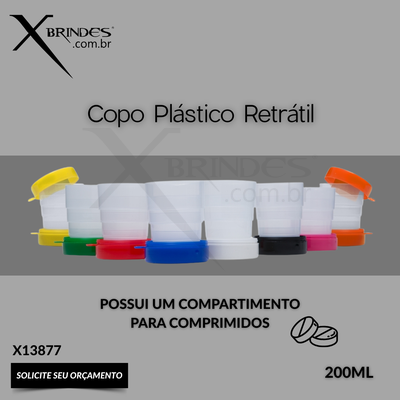 Copo Plástico Retrátil 200ml Com porta Comprimido X13877
